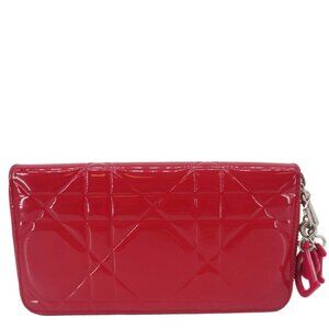 Christian Dior  Lady Dior Patent Leather Zippy Wallet Red